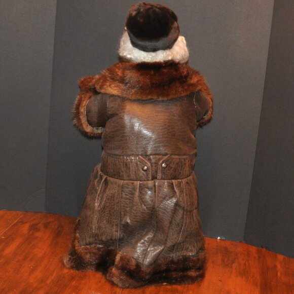Old World Woodland Santa Handmade Upcycled Leather Beaver Fur Coat 26" Tall - Picture 6 of 10